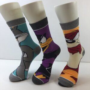 Looney Tunes Unisex Crew Socks Set 3 Bugs Bunny Daffy Duck Taz Grey Blue